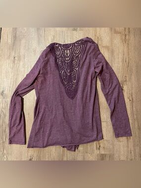 Maurices Long Sleeve Cardigan with Crochet Back - Plum